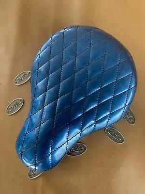 La Rosa Design Harley Chopper Bobber 16  X 13  Blue Metal Flake Solo Spring Seat • $99.99