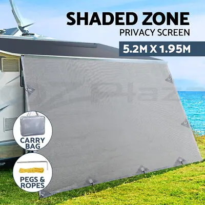 Caravan Privacy Screens Roll Out Awning 5.2x1.95M End Wall Side Sun Shade Screen • $54.95