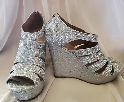 Womens Silver Size 10 Strappy Sexy Sandals Platform Nightclub Rhinestone Shoes • £53.93