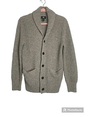 H&M Wool Blend Grey Gray Shawl Collar Grandpa Sweater Cardigan Med • $8