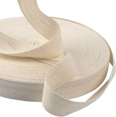 25mm Cotton Herringbone Tape 50m Bunting Binding Apron Webbing Sew NATURAL CREAM • £24.14