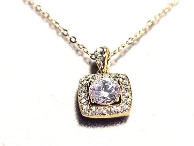 $9.99 • Buy Nadri Square Cubic Zirconia Halo Gold Tone Pendant Necklace