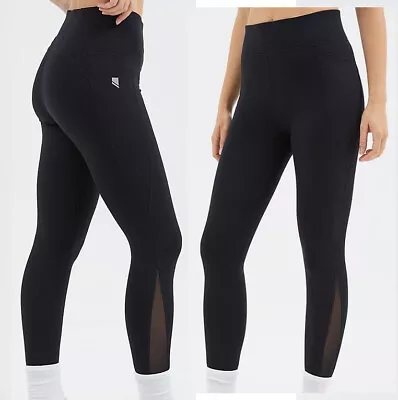 Womens Sports Cropped Legging Black Ladies Gym Comfort Stretch Side Lace Insert • £8.99