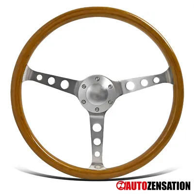 370MM 14.75  Aluminum Spokes Vintage Classic Wooden Wood Grain Steering Wheel • $63.64