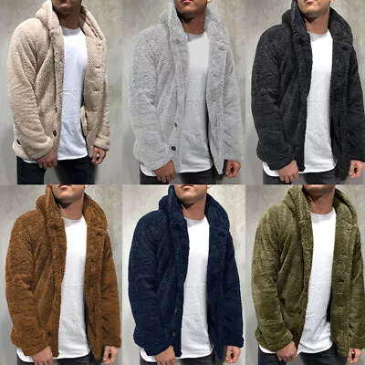 Men's Fashion Fluffy Fleece Cardigan Winter Warm Hooded Jacket Hoodie Coat • $16.13