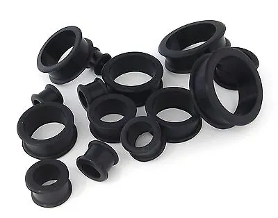 PAIR (2 Pcs) Superflex Black / Clear Silicone Ear Flesh Tunnels • £4.39