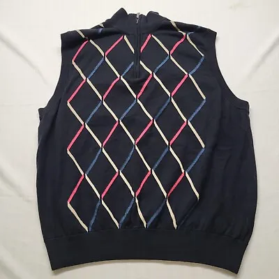 St Andrews Scotland Sweater Vest 1/4 Zip Black Argyle Mens XL Cotton Knit Golf • $27.50