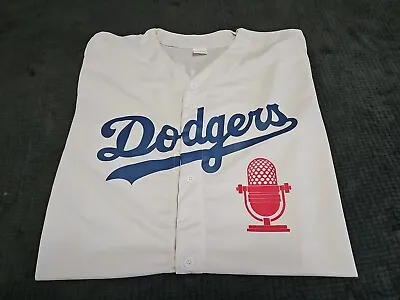 VIN SCULLY 2023 Microphone Dodgers SGA Button White Jersey SZ XL 4/18 • $30