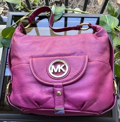 Michael Kors Fuschia Pink Soft Pebbled Leather Large Shoulder Tote HandBag VGUC! • $44.95