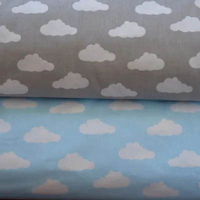 Clouds PURE COTTON FABRIC  Meter EX WIDE 160 CM 64   Grey Blue  Baby Nursery • £7.99