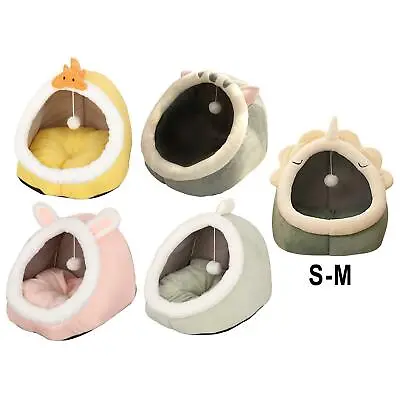 Pet Bed Soft Plush Burrowing Cave Hooded Cat Bed Donut For Dogs & Cats Faux Fur • £12.42