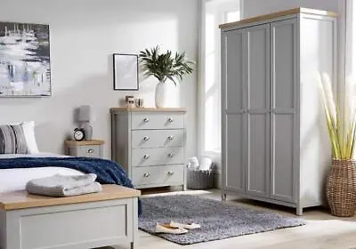 £94.99 • Buy Bedroom Furniture Grey Solid Wood Oak Unit Chest Of Drawers Bedside Wardrobe