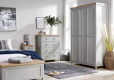 Bedroom Furniture Grey Solid Wood Oak Unit Chest Of Drawers Bedside Wardrobe • £219.99