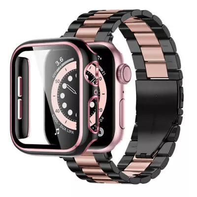 $12.34 • Buy Metal Strap + Cover Case For Apple Watch 8 7 6 5 4 3 2 SE 38 44 49mm IWatch Band