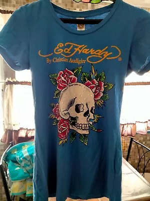 Ed Hardy Women’s T-Shirt Blue Top Size Medium • $22