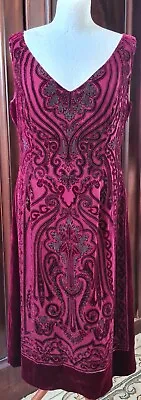 £65 • Buy Renato Nucci Dress Burgundy Red Silk Blend Velvet Devore Dress 42