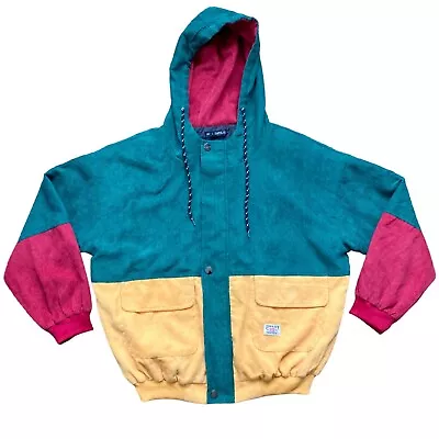 Vintage 1990's Zaful Color Block Jacket Hooded Corduroy Size L • $39