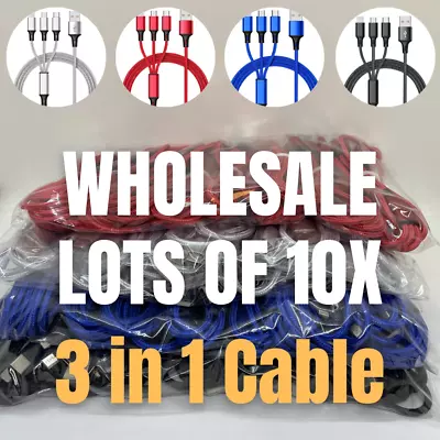 Lot Of 10X 3 In 1 USB Charger Cable 3A Fast Charging For IPhone Samsung Android • $22.12