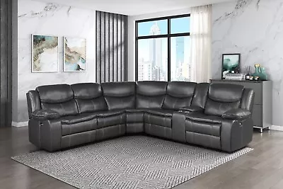 3-Piece Power Reclining Sectional With Right Side Console Solid Wood Modern Gray • $2249