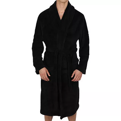 Mens-ROBE-Bathrobe- Shawl-BLACK- Coral Fleece-SUPER SOFT Heavy Weight USA Seller • $38.49