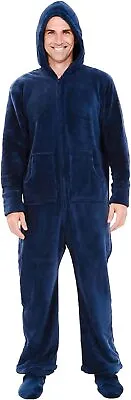 Alexander Del Rossa Men's Warm Fleece One Piece Hooded Footed Pajamas Adult One • $83.40