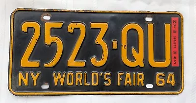 Vintage NY World's Fair 1964 Metal License Plate 2523-QU (ShipWt12oz) • $5