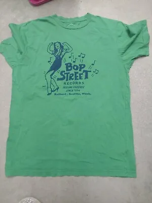 Vtg Bop Street Records Seattle Green Tshirt Sz L   FREE SHIPPING • $18