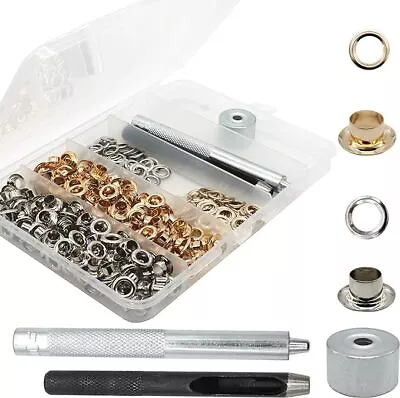 200 Sets Reinforced Grommet Kit 3/16 Inch Metal Brass Eyelet Kit With 3 Pieces • $20.09