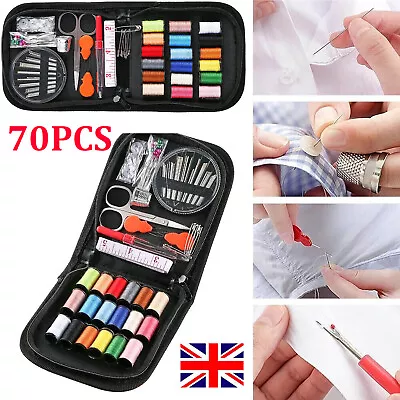 70pc Large Portable Sewing Kit Home Travel Case Needles Thread Scissors Set Box • £6.39