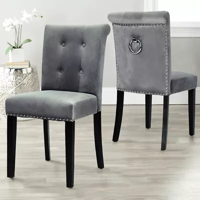 1/2/4PCS Velvet Dining Chairs With Knocker/Ring Back Dining Room Kitchen Chairs • £72.95