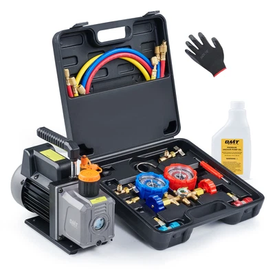 $109.57 • Buy Combo OMT 1/3HP 4CFM Air HVAC Conditioner Vacuum Pump & Manifold Gauge Set AC