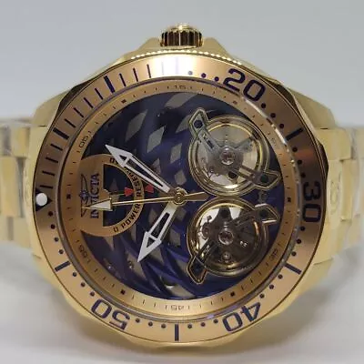 Visual Kei Diver Invicta 38567 47mm Grand Diver Dual Open Heart Gold   Blue • $246.68