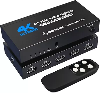 HDMI Switch 4K@60Hz NerdEthos 4 Port HDMI 2.0 Switcher Selector 4 In 1 Out HDMI • $17.94