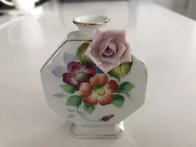 Small Vintage Vase With 3-D Roses Octagon Shaped MADE IN OCCUPIED JAPAN • $4.99