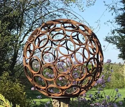 Metal Rusty Garden Modern Art Decorative Sphere Ornament Steel Ball 🍂 • £210