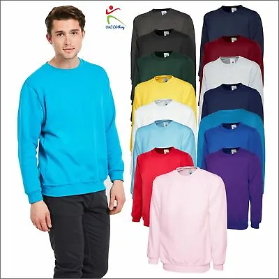 Uneek Unisex Classic Sweatshirt Crew Neck Men's Plain Jersey Sweater Jumper TOP • £11.67