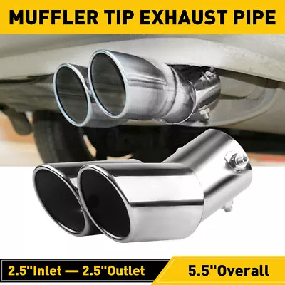 Car Silver Stainless Steel Dual Exhaust Pipe Muffler Tail Tip Burnt Titanium Re • $19.99