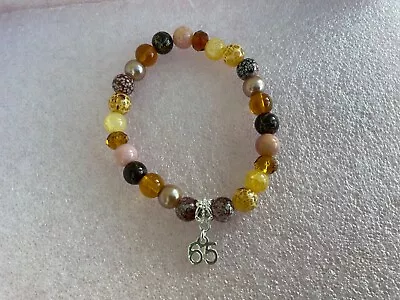 65th BIRTHDAY GIFT BRACELET STUNNING COLOURED GLASS BEADS AGE 65 CHARM GIFT BAG • £4.39