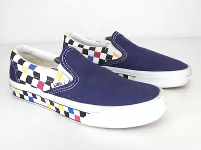 Checked Vans Trainers Plimsols Blue Canvas Multicolour Old Skool EU38 UK5 • £23.99