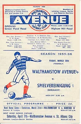 Walthamstow Avenue V Spielvereinigung Germany (Friendly) 1955/1956 • £6.99