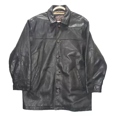 Mens MARC Brand Black Leather Pea Coat Jacket / Coat Size Large • $65