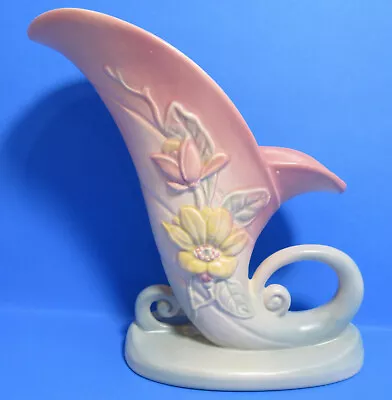 Vintage Hull Pottery 19-8 1/2 Magnolia Cornucopia Vase Pink Blue Yellow USA • £13.50