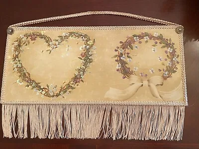 Rare Vintage Classic Shabby Fringed Floral Wall Hanging 20  X 15  • $74.98