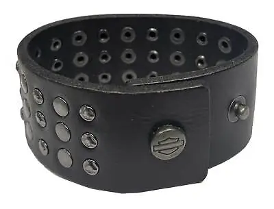 Harley-Davidson Men's Triple Row Stud Leather Cuff Bracelet Adjustable Wristband • $34.95