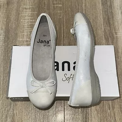 Jana Soft Line Women's Ballerina Pumps Slip On Grey Silver Shoes UK 5 EU 38H • £28.50