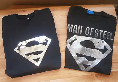 X2 Superman T Shirt MAN Of STEEL & SILVER FOIL Logo Black Size M • £19.99
