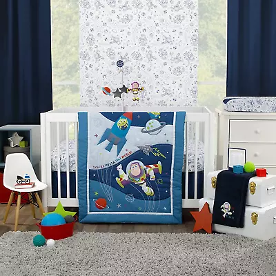Disney Toy Story Outta This World Blue And Gray 3 Piece Nursery Crib Bedding Set • $194.95