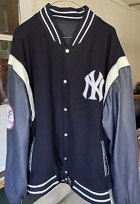 Vintage NY Yankees MLB Wool / Leather Jacket Men’s Large By Jeff Hamilton XL • $99.95