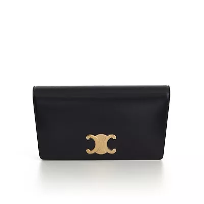 CELINE 3100$ Black Trapeze Triomphe Bag - Shiny Calfskin Clutch Shoulder • $2108