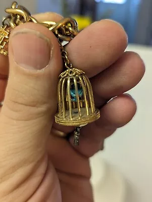 Vintage MONET Gold Tone Charm Bracelet - 6 Detachable Charms Bird Cage • $34.99